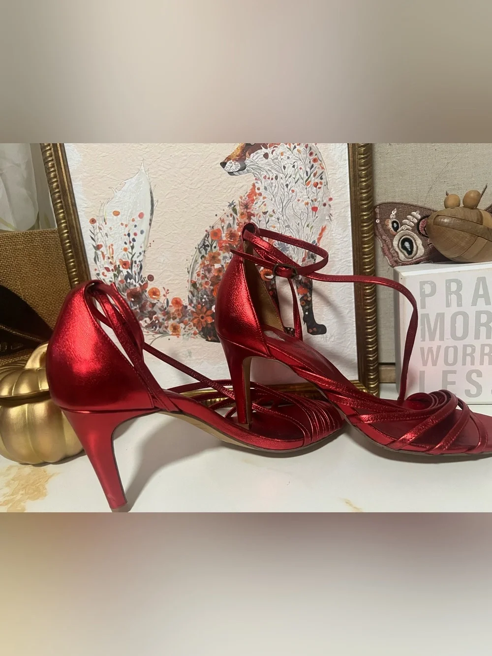Free People Metallic Red Strappy High Heel Sandals